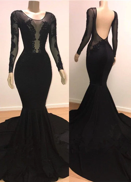 Black Backless Appliques Prom Dresses | Sexy Mermaid Appliques Evening Dresses bc0872 Black Backless Appliques Prom Dresses | Sexy Mermaid Appliques Evening Dresses bc0872