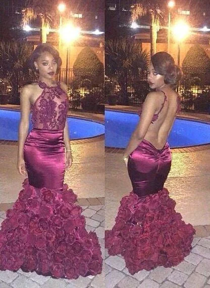 Floral Mermaid Prom Dresses Sexy Backless Evening Gowns  BA1533