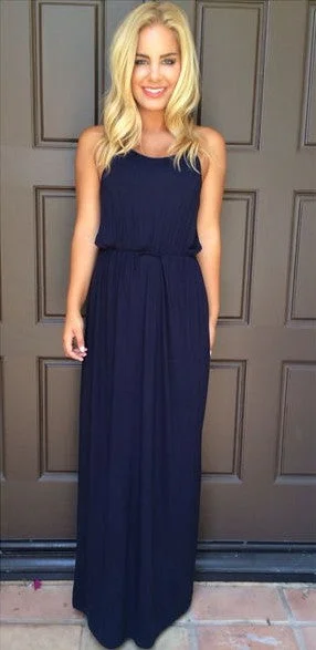 Halter Chiffon Navy Blue Summer Beach Prom Dress Simple Chiffon Evening Gown