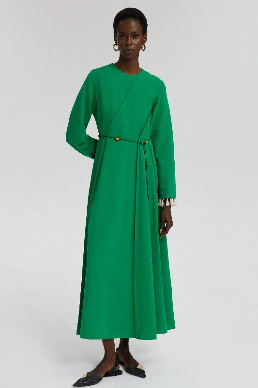 LINEN DRESS WITH RIBBLE DETAIL
