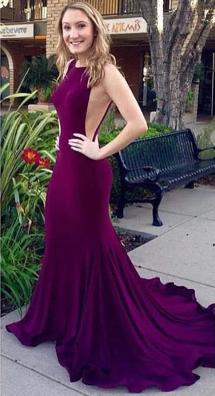 Sexy Open Back  Evening Dresses Mermaid Cutaway Prom Dress with Long Train CE097