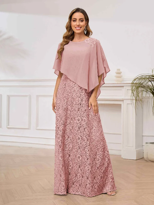 Margo Elegant Scoop Cape Lace Chiffon Mother of the Bride & Groom Dresses