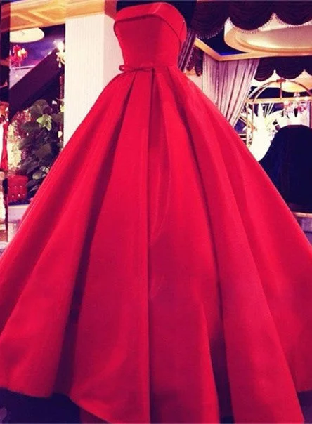 Elegant Red Strapless Ball Gown Prom Dress Simple Bowknot Floor Length Evening Dresses Elegant Red Strapless Ball Gown Prom Dress Simple Bowknot Floor Length Evening Dresses