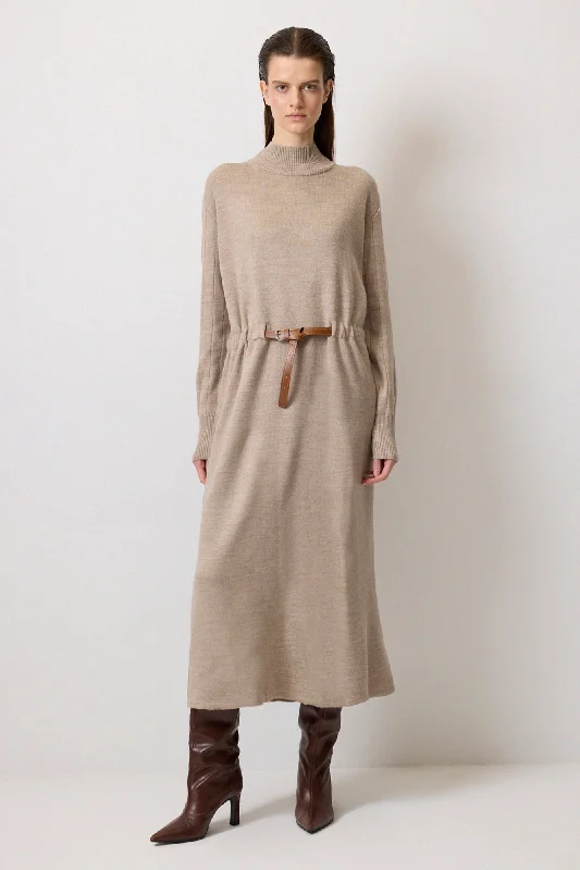 BELTED WAIST KNIT DRESS