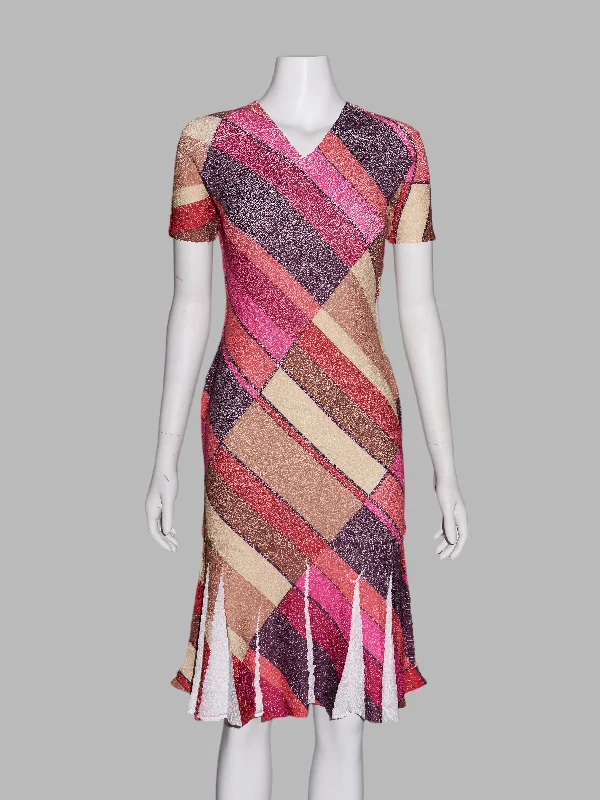 Wrinqle Inoue Pleats multicolour rectangle pattern wrinkled poly dress
