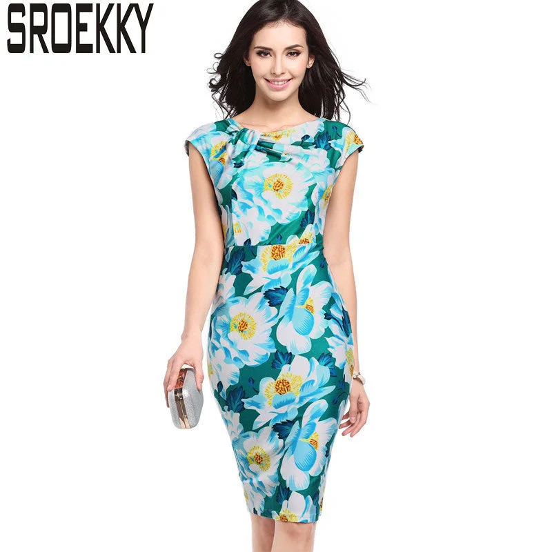Women Dress 2017 New Plus Size Thin Sexy Knee-Length European Fashion Print Party Summer Dresses Casual O-Neck Pencil Vestidos Women Dress 2017 New Plus Size Thin Sexy Knee-Length European Fashion Print Party Summer Dresses Casual O-Neck Pencil Vestidos