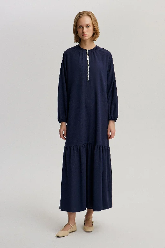 LINEN WOVEN DRESS WITH BUTTON DETAIL