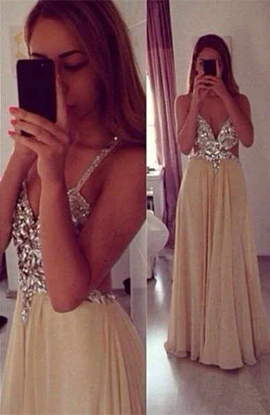 Sexy Beading Spaghetti Strap Prom Dress  Crossed Back Floor Length Dresses CE0144