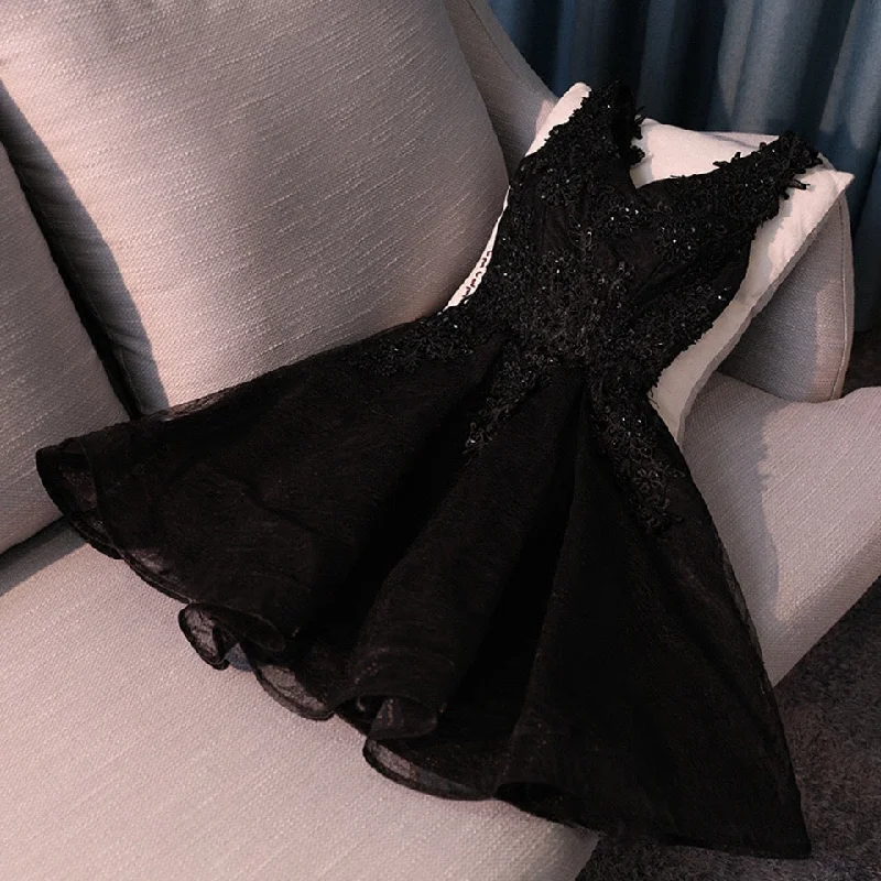 Black Homecoming Prom Dresses ,Short V-Neck Sleeveless Lace Up Dresses