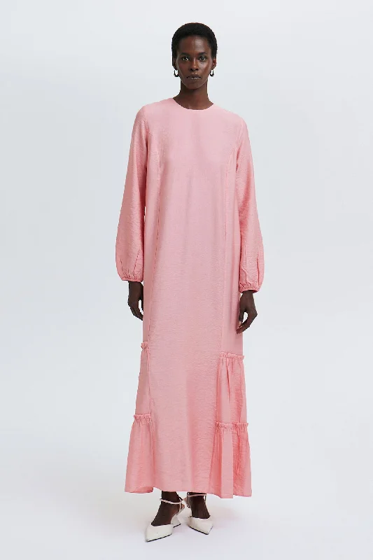 LINEN TEXTURED DRESS WITH GATHERED HEM