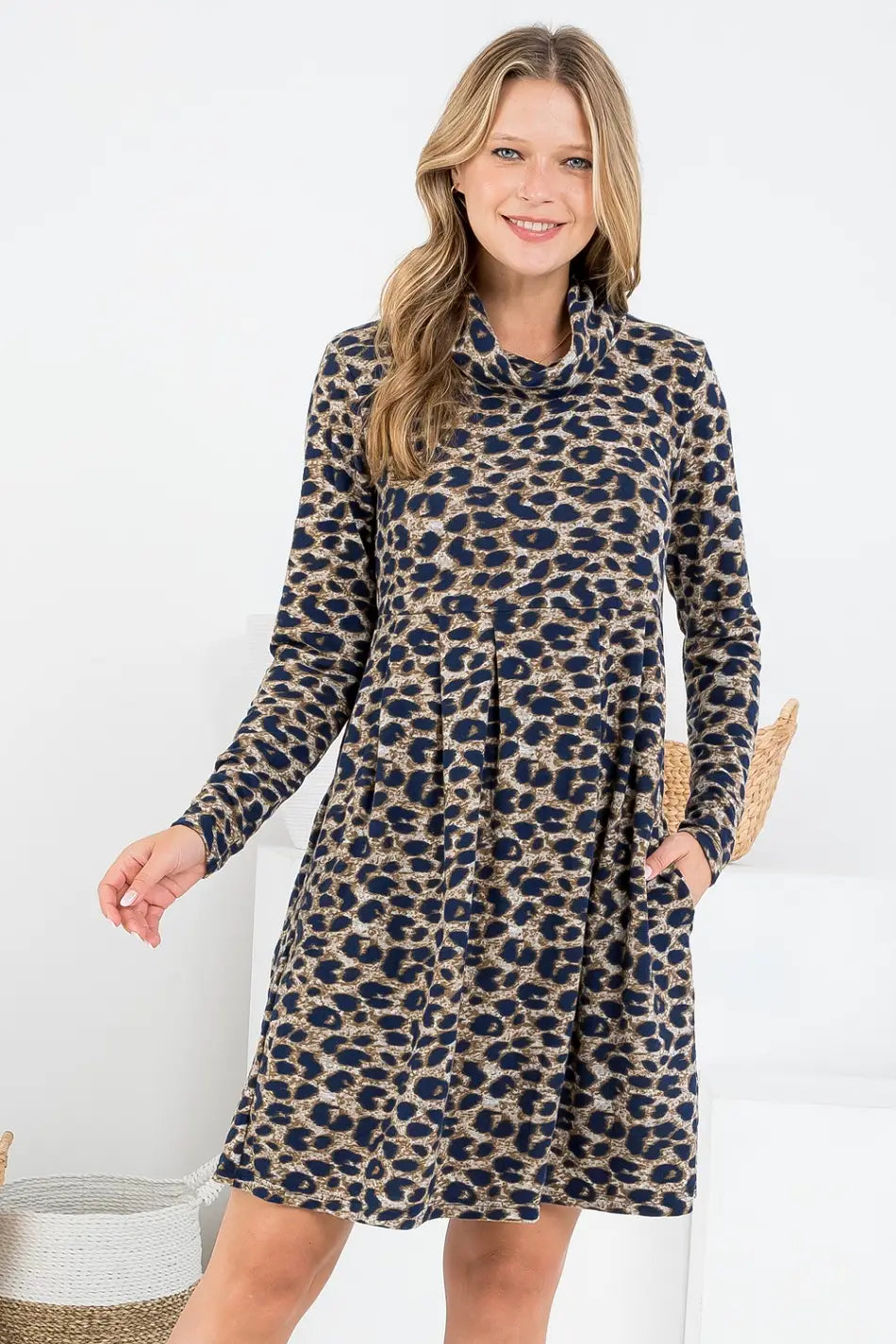 Animal Print Tunic Dress w/ Pockets