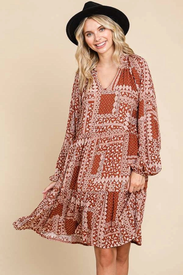 Ruffle Peasant Tiered Print Dress