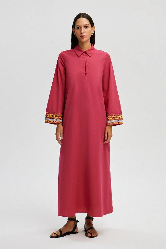 POPLIN DRESS WITH EMBROIDERED SLEEVE