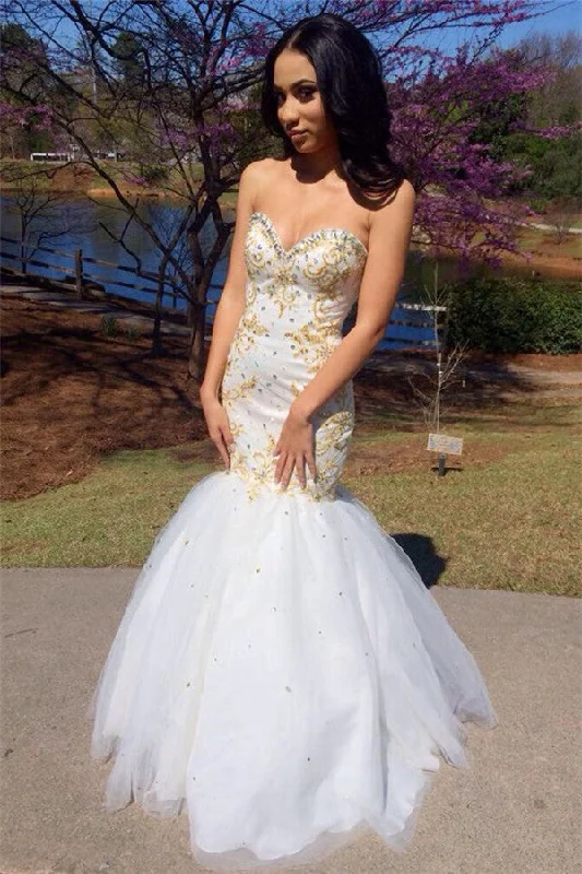 Gold Beading  Mermaid Evening Dresses Sweetheart Sexy Prom Gowns CE099