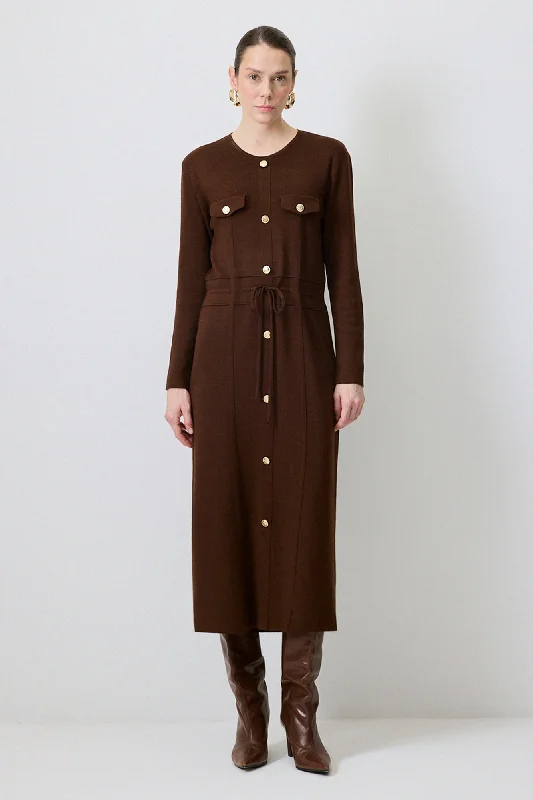 GOLD BUTTONED KNIT DRESS