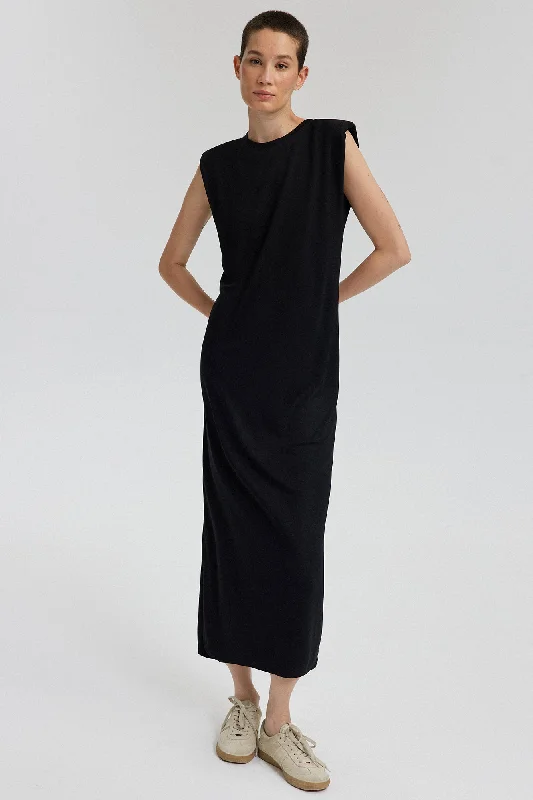 CREW NECK PADDED DRESS