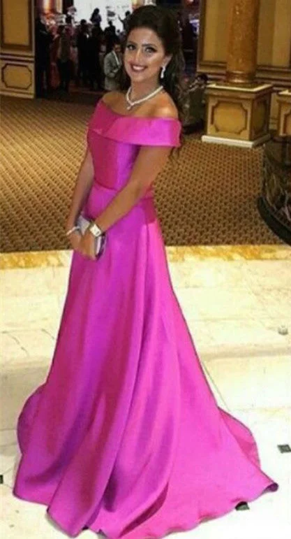 Simple Fuchsia Off the Shoulder Prom Dress New Arrival Sweep Train Formal Occasion Dress Simple Fuchsia Off the Shoulder Prom Dress New Arrival Sweep Train Formal Occasion Dress