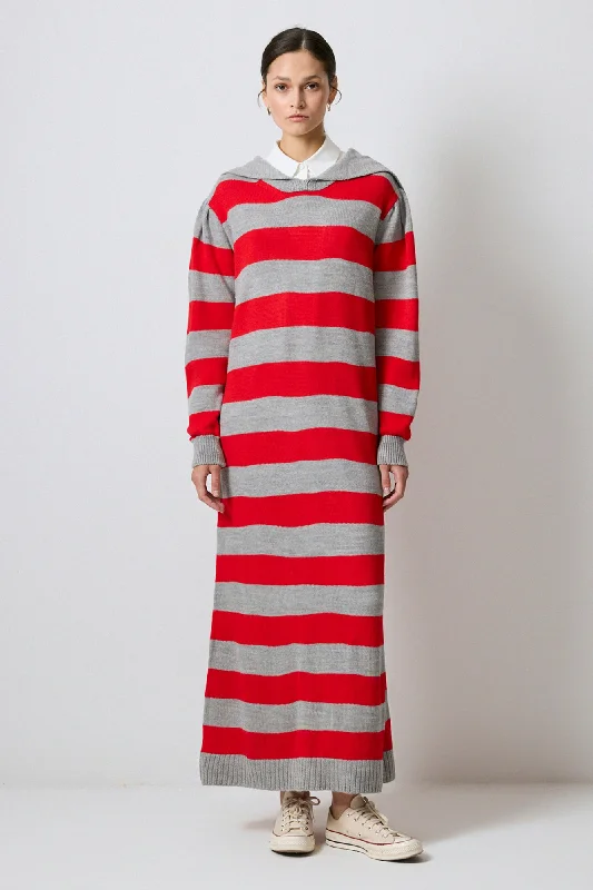 WIDE COLLAR STRIPED KNIT DRESS