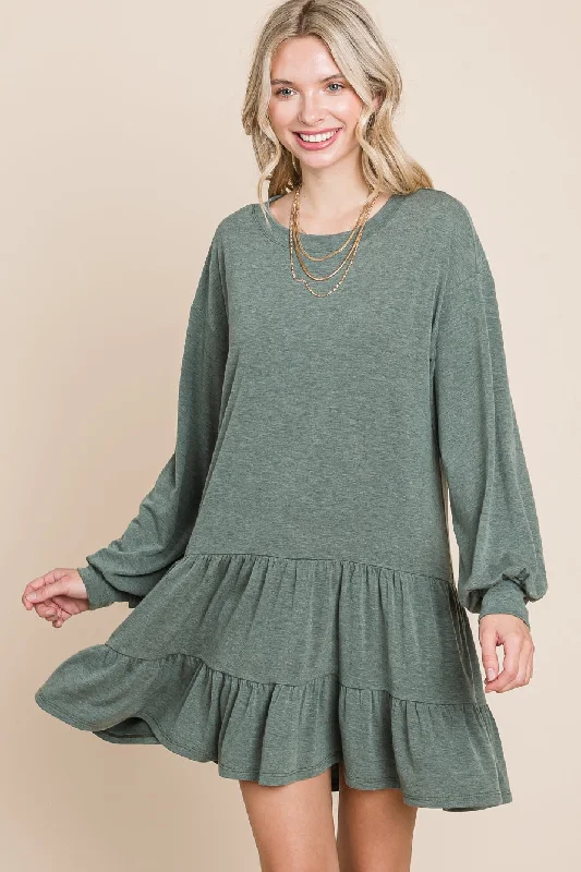 Bishop Sleeve Drop Waist Tunic Dress
