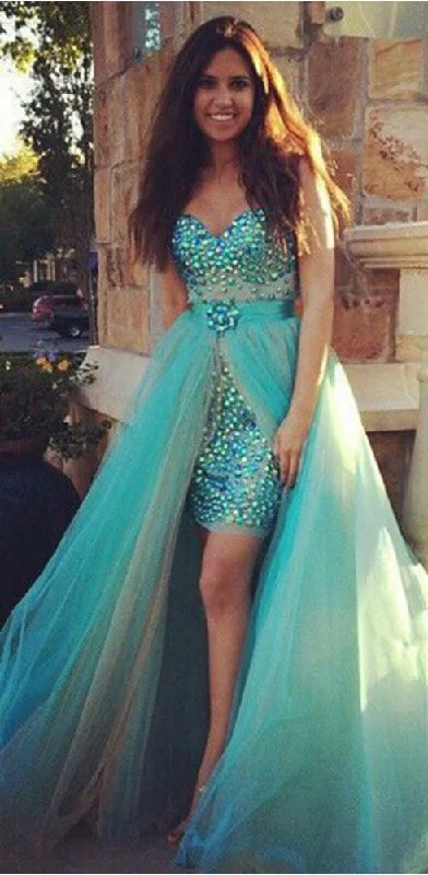 Cute Sweetheart Crystal  Evening Gown New Arrival Detachable Tulle Prom Dress