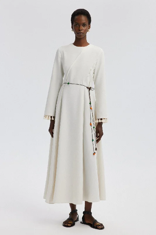LINEN DRESS WITH RIBBLE DETAIL