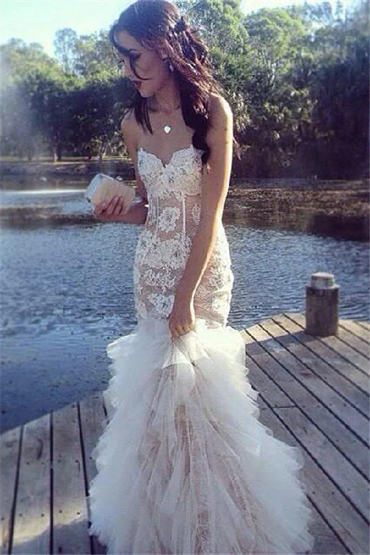 Ruffles Tulle Lace Prom Dresses Sweetheart Sheath Evening Dress