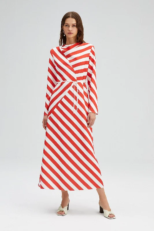 STRIPED DRESS WITH TRIM BELT