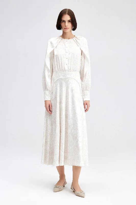 SHOULDER DETAILED PATTERNED DRESS
