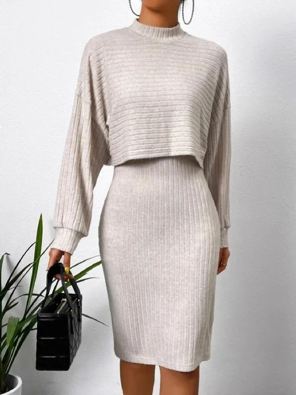 Blue Zone Planet |  Mock Neck Long Sleeve Top and Wide Strap Dress Set
