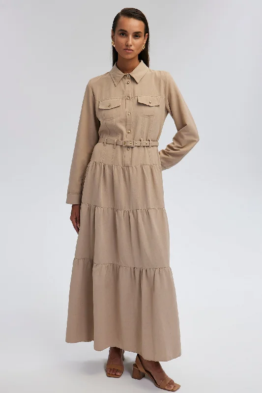 LINEN TEXTURED DRESS WITH BELT