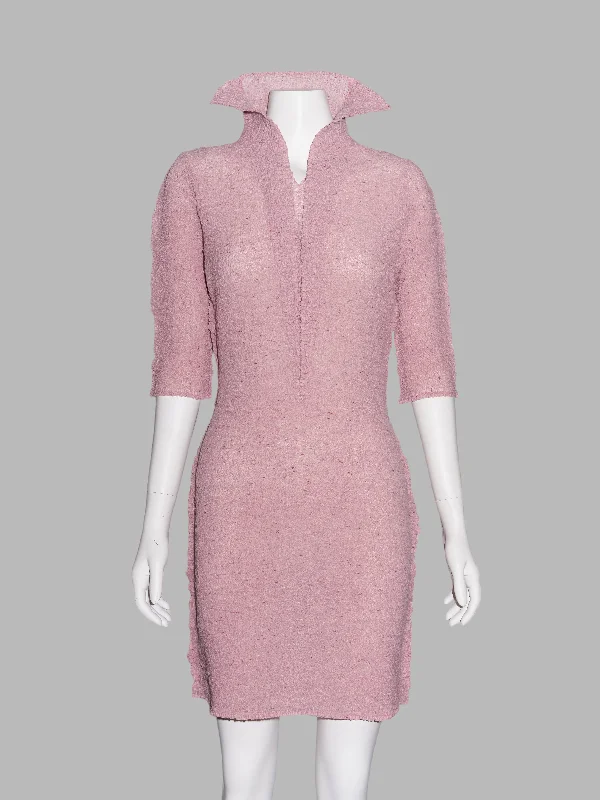 Wrinqle Inoue Pleats pale pink wrinkled polyester half sleeve dress