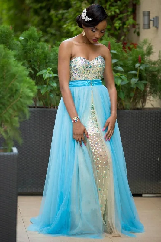 Crystal Sweetheart Tulle  Prom Dress New Arrival A-Line Detachable Train Evening Gown
