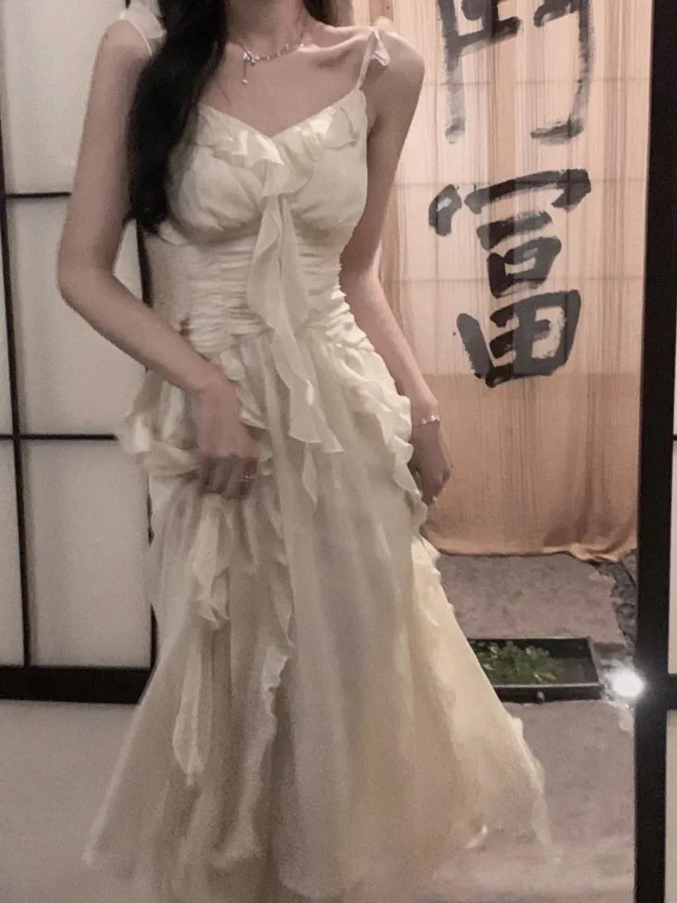 LIZAKOSHT - Summer Ruffle Elegant Fairy Dress Female High Waist Strap Holiday Dress Lady Sleeveless Beach Dress LIZAKOSHT - Summer Ruffle Elegant Fairy Dress Female High Waist Strap Holiday Dress Lady Sleeveless Beach Dress