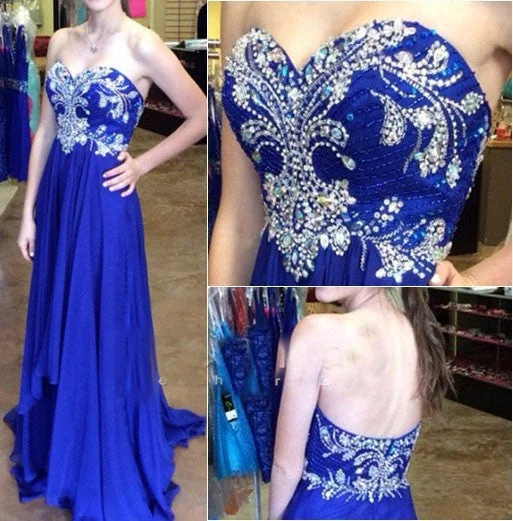 Elegant Royal Blue Sweetheart Long Prom Dress Crystal Beading Formal Occasion Dress