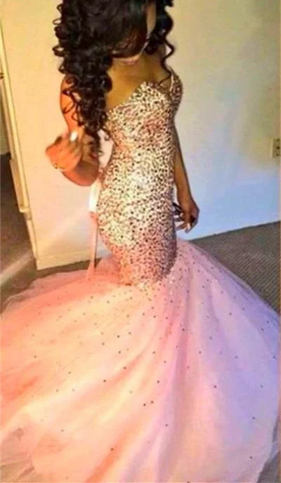 Sweetherat Crystal Mermaid Lace-Up Evening Gown with Beadings Latstst Pink Prom Dress Sweetherat Crystal Mermaid Lace-Up Evening Gown with Beadings Latstst Pink Prom Dress