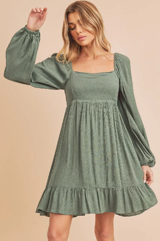 Square Neck Shirring Sweetheart Dress