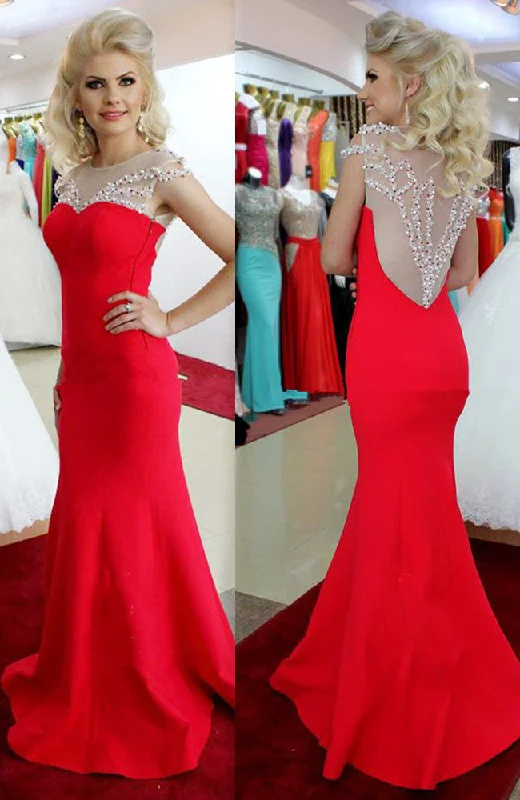 Sexy Mermaid Prom Dress Red Beading  Evening Dress