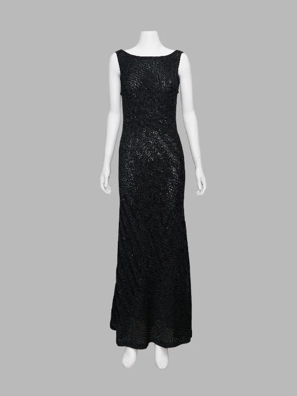 Salvatore Ferragamo 1990s full length black knit backless evening dress