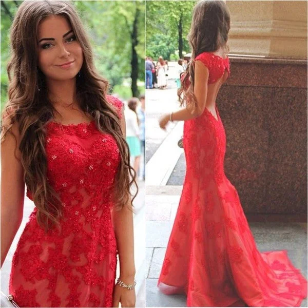 Red Lace Halter Mermaid Evening Dress Latest Backless Sweep Train Formal Occasion Dresses Red Lace Halter Mermaid Evening Dress Latest Backless Sweep Train Formal Occasion Dresses