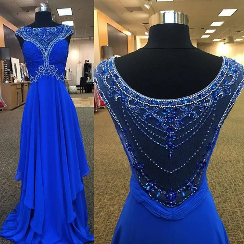 Crystal Blue Chiffon Long Formal Occasion Dresses with Beading Ruffles Empire Prom Dress Crystal Blue Chiffon Long Formal Occasion Dresses with Beading Ruffles Empire Prom Dress