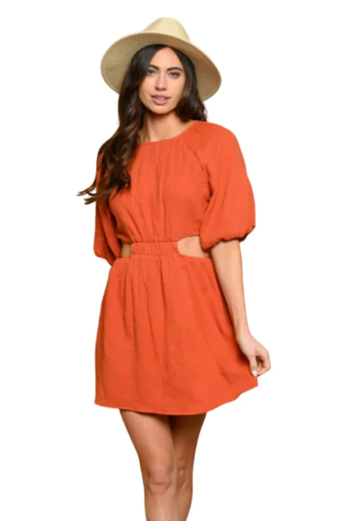 Balloon Sleeve Orange Cut Out Dress/Top