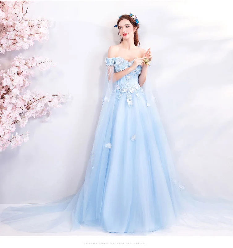 Blue Evening Dress 2025 New Arrival Summer Banquet Hostess Dress with Net and Fairy-Tale Feel