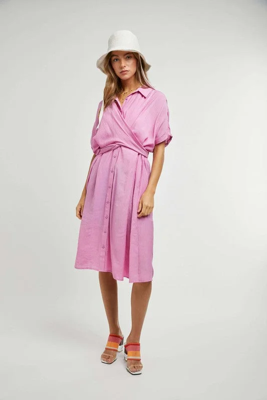 DOLMAN SLEEVES TIE FRONT TWIST FLORAL DRESS