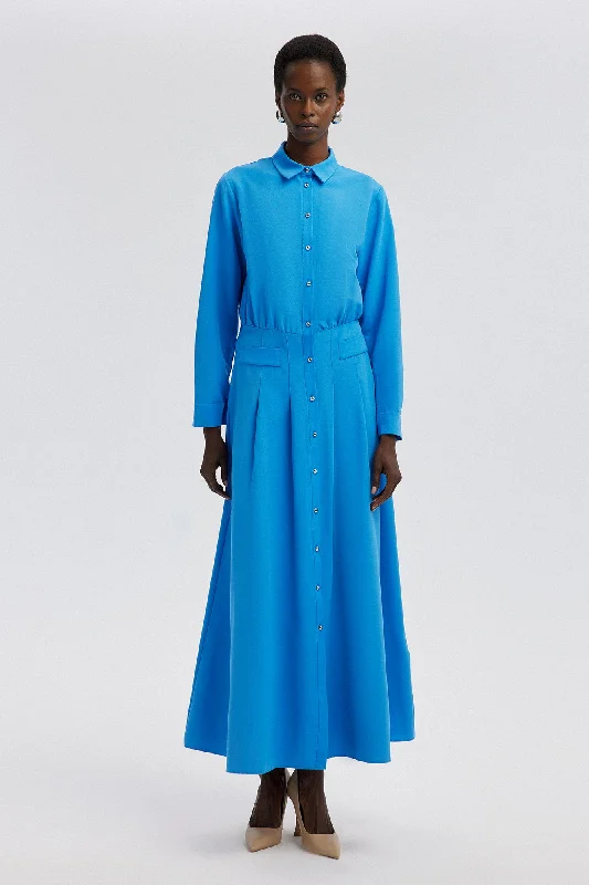 PLEATED LINEN DRESS WITH BUTTON DETAILED