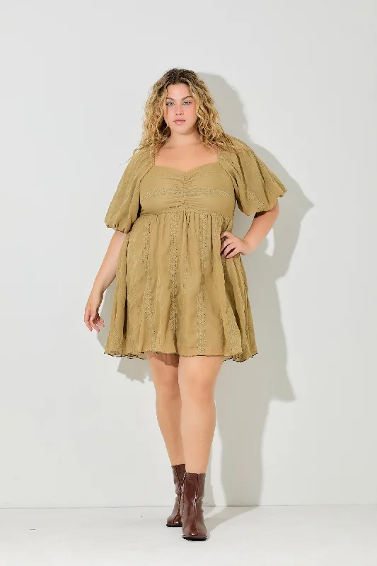 PLUS CHIFFON BUBBLE SLEEVE DRESS