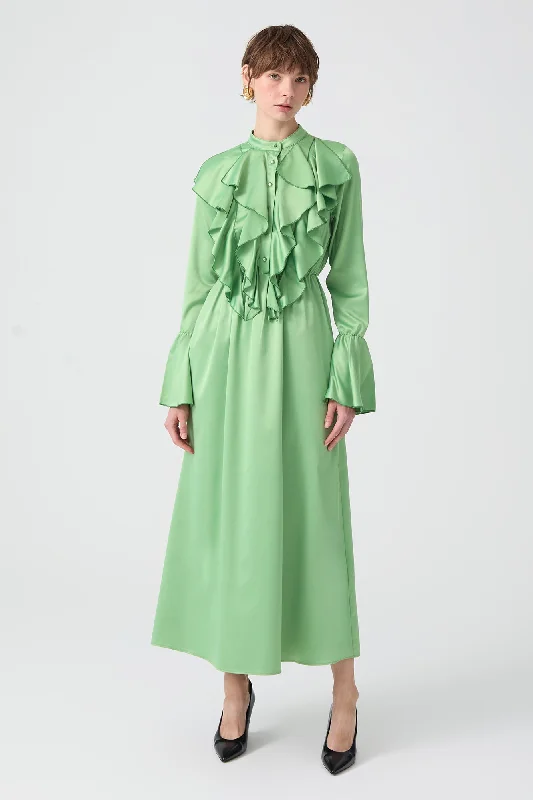 BUTTON DETAILED FLOUNCE DRESS
