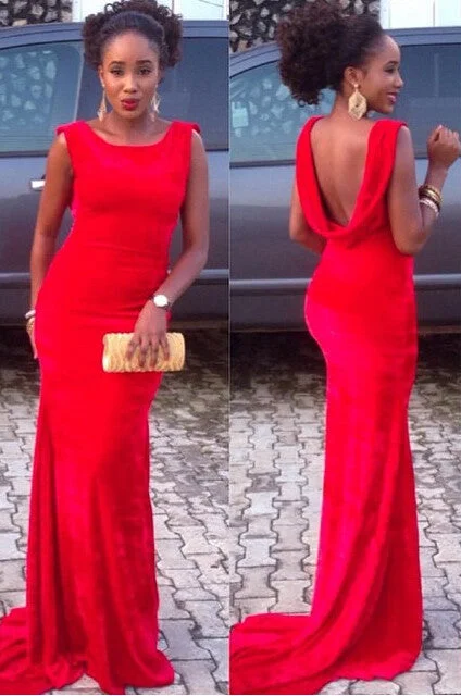 Simple Red Sleeveless Prom Dress New Arrival Open Back  Evening Gown