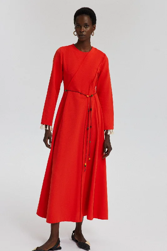 LINEN DRESS WITH RIBBLE DETAIL