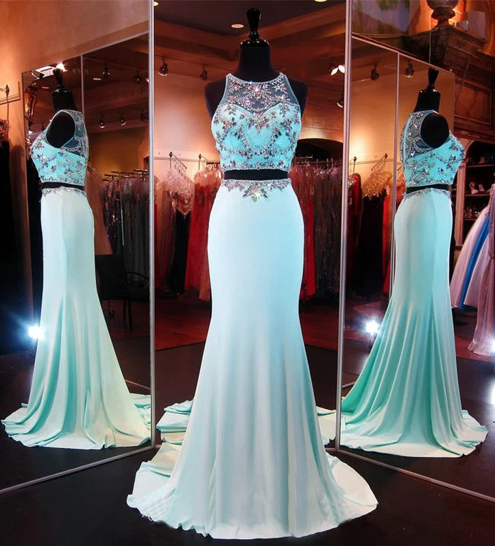 Two Pieces Sexy Mermaid Long Formal Occasion Dresses Sweep Train Beading Evening Dress CE0109 Two Pieces Sexy Mermaid Long Formal Occasion Dresses Sweep Train Beading Evening Dress CE0109