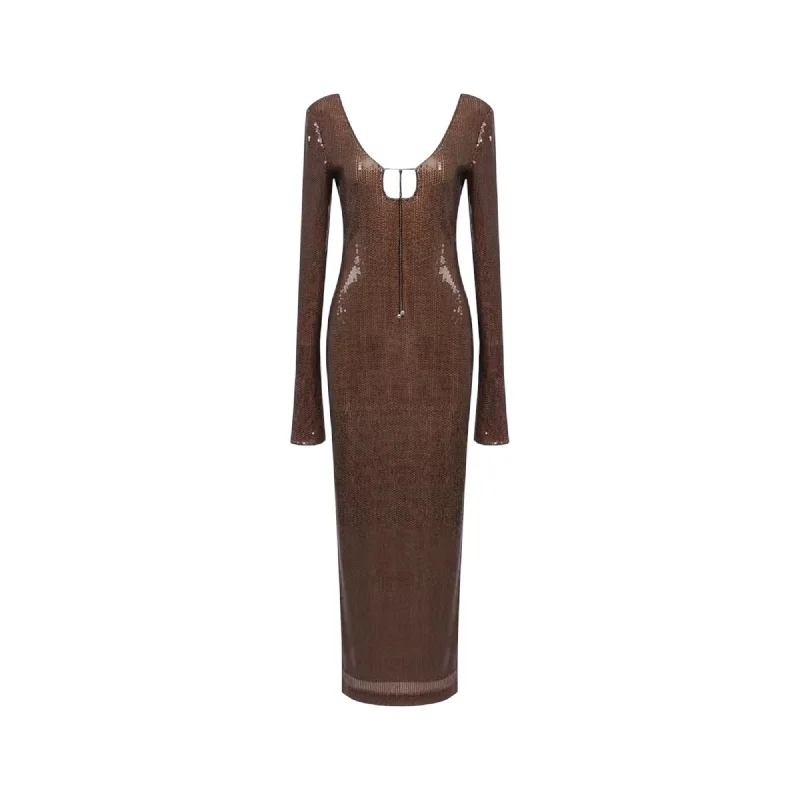 STACIA Brown Maxi  Sequin Dress